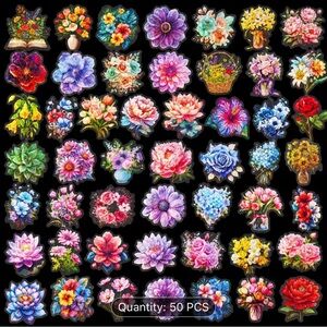 50 Transparent Holographic Floral Stickers